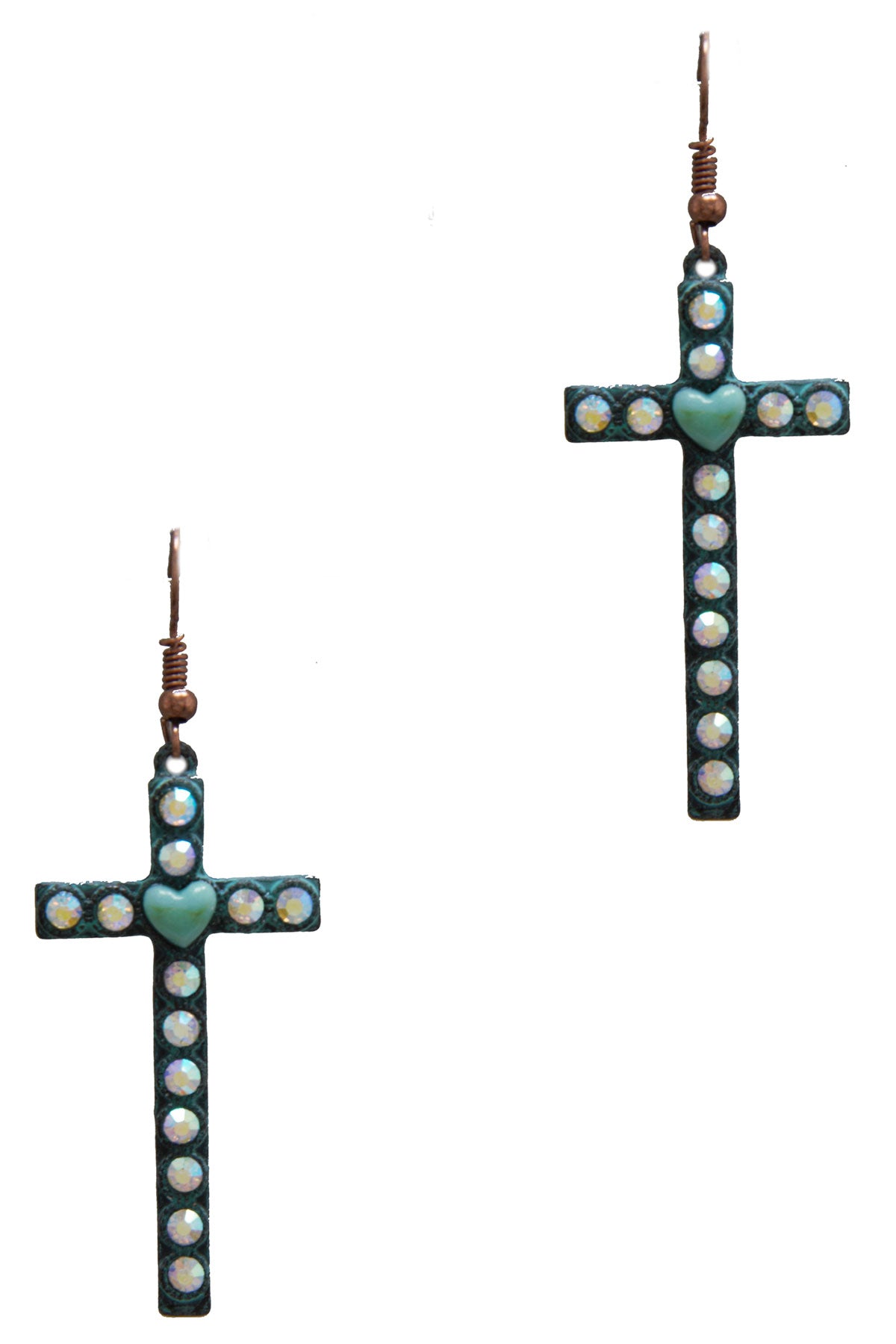 Metal Heart Cross Dangle Earrings - Pink Krush