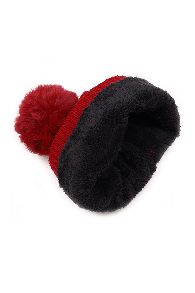 Quilted Pom Pom Winter Hat - Pink Krush