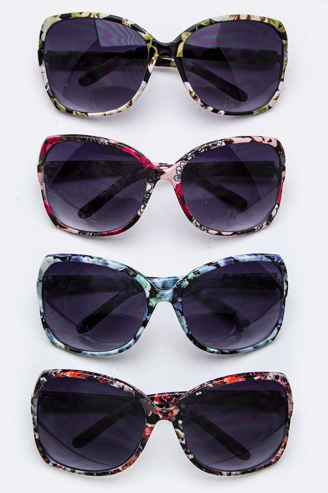 Floral Print Butterfly Sunglasses - Pink Krush