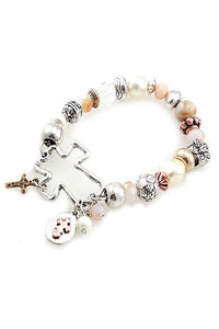 Cross or Heart Bead Bracelet - Pink Krush