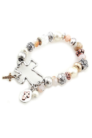 Cross or Heart Bead Bracelet - Pink Krush