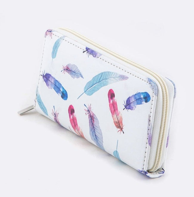 Feather Print Wallet - Pink Krush