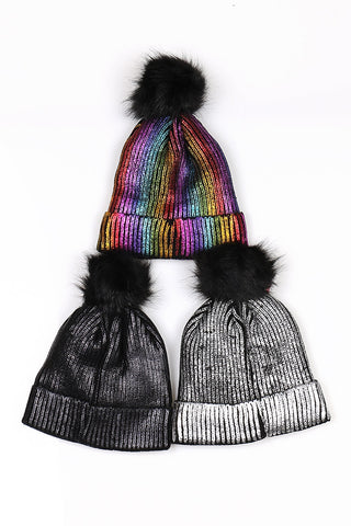 Shine Pom Pom Winter Hat - Pink Krush