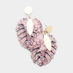 Tropical Wood Leaf Earrings - Pink Krush