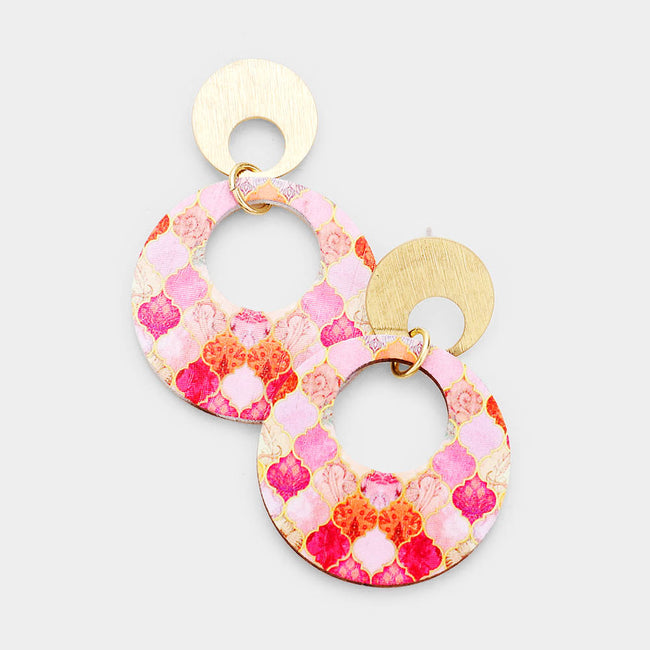 Moroccan Wood Circle Earrings - Pink Krush