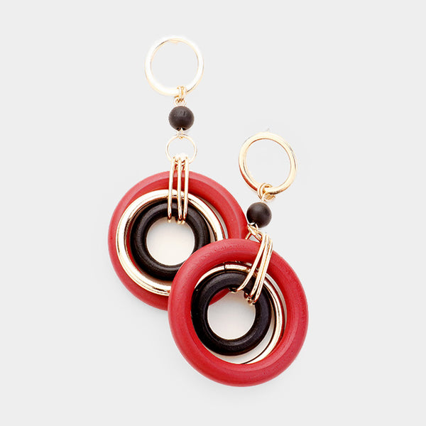 Wood Hoop Link Earrings - Pink Krush