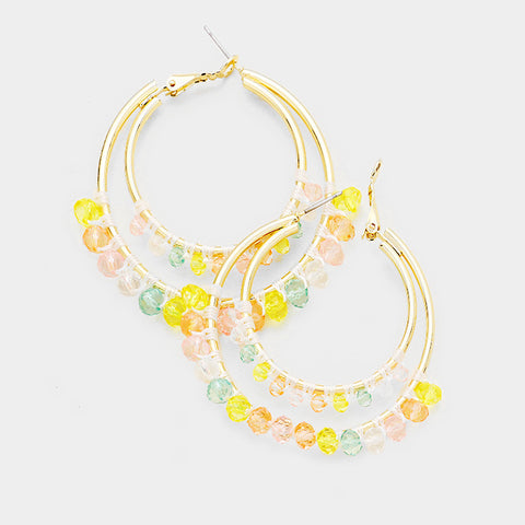 Gold Beaded Hoop Earrings - Pink Krush