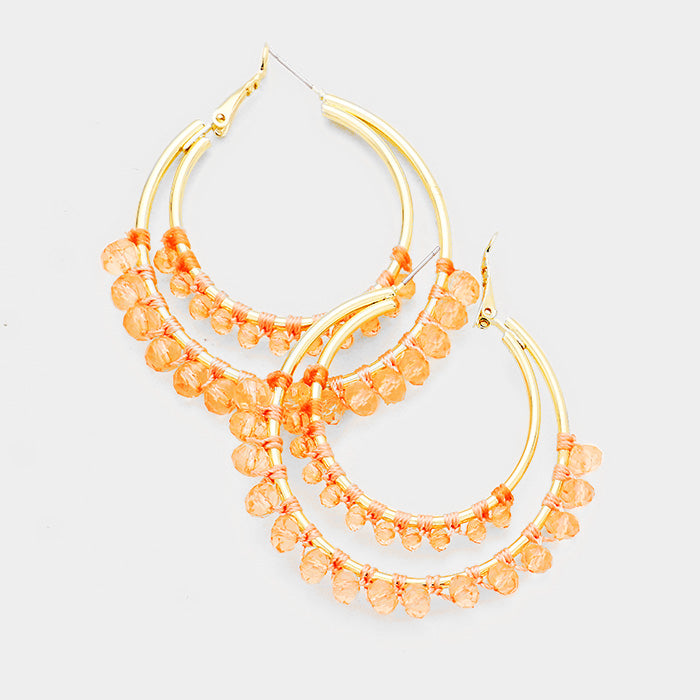 Gold Beaded Hoop Earrings - Pink Krush