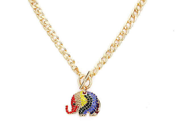 Rhinestone Elephant Necklace - Pink Krush