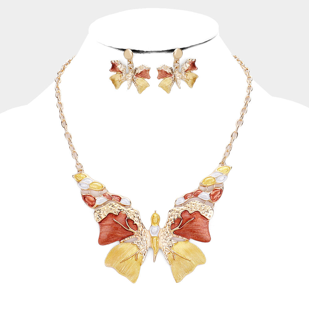 Large Metal Butterfly Necklace Set - Pink Krush