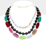 Colorful Wood Layered Necklace