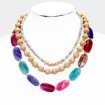 Colorful Wood Layered Necklace - Pink Krush