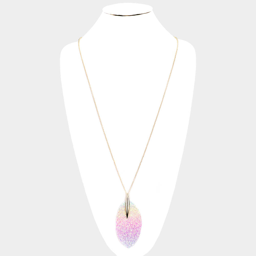 Rainbow Glitter Leather Leaf Necklace Set
