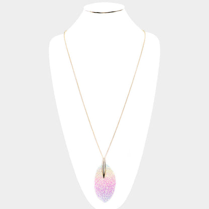 Rainbow Glitter Leather Leaf Necklace Set