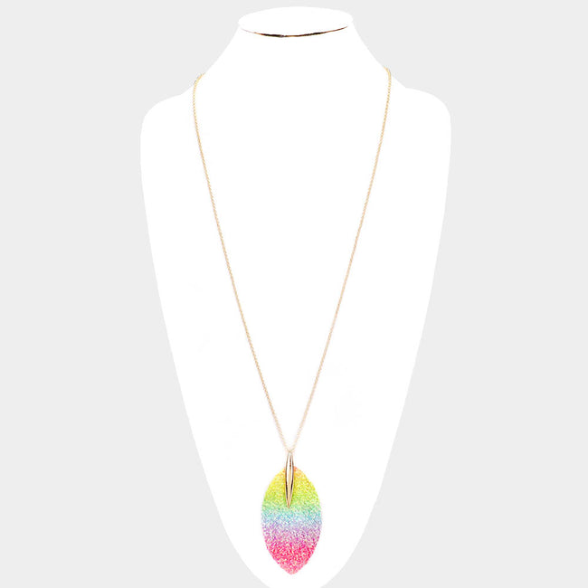 Rainbow Glitter Leather Leaf Necklace Set