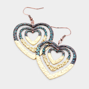 Embossed Metal Heart Earrings