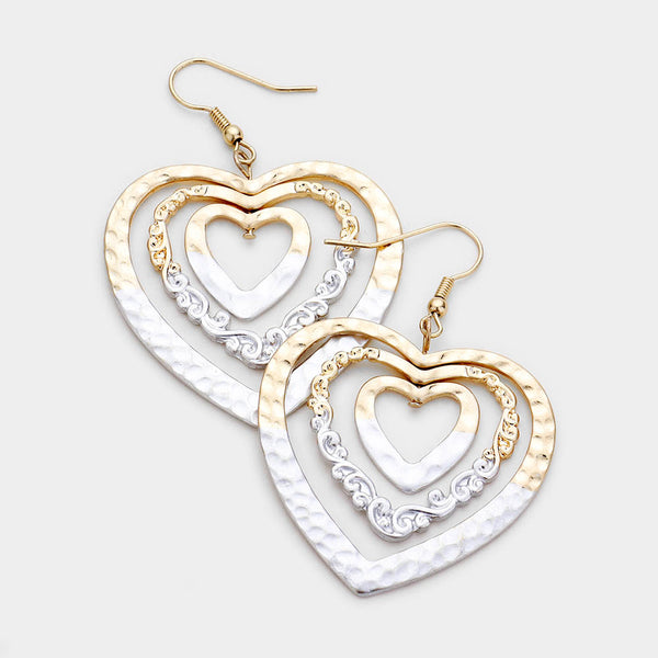 Embossed Metal Heart Earrings