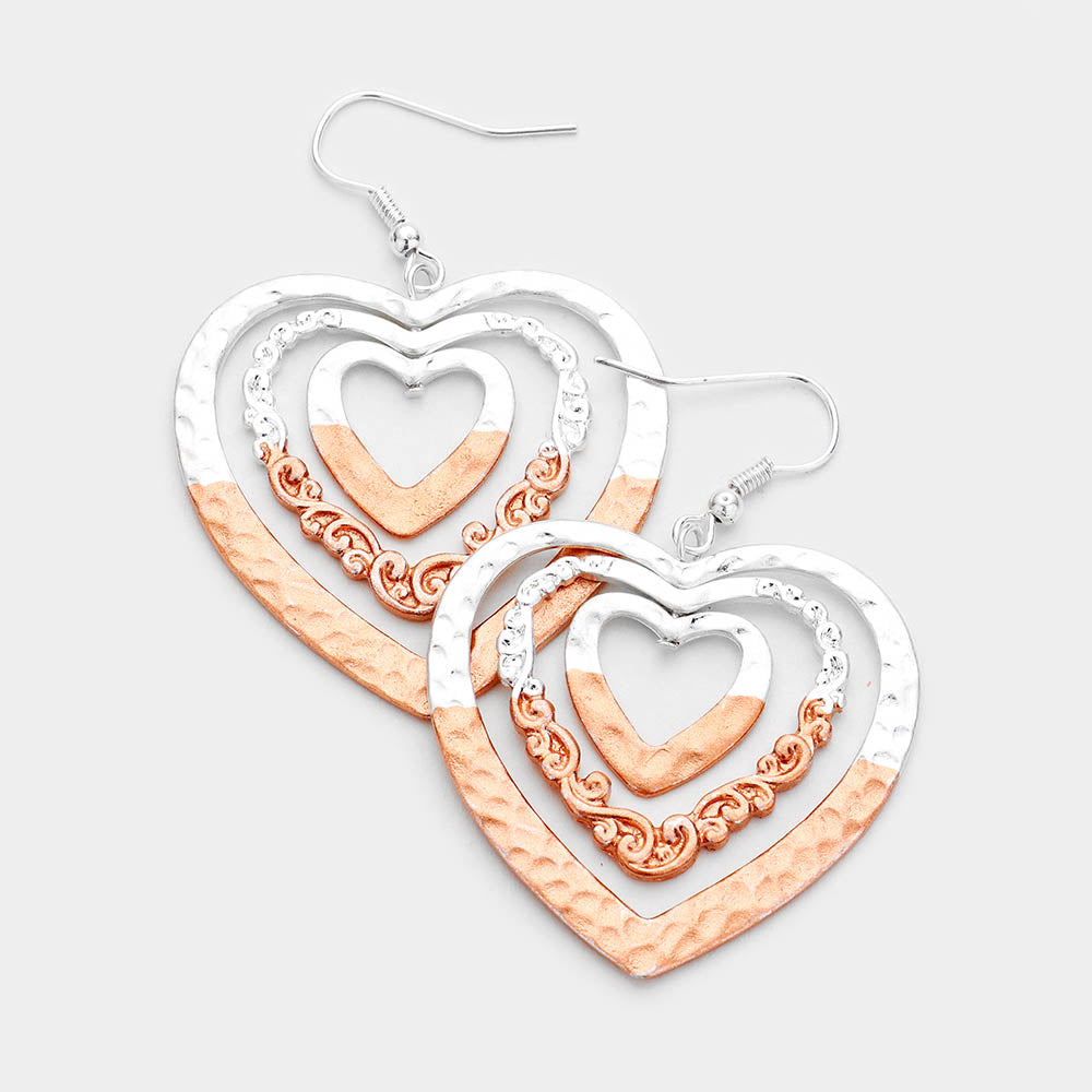 Embossed Metal Heart Earrings