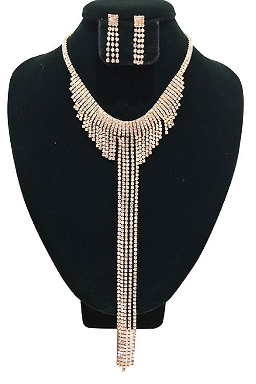 Tassel Rhinestone Necklace Set - Pink Krush