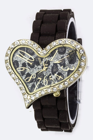 Animal Print Heart Watch - Pink Krush