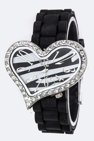 Animal Print Heart Watch - Pink Krush