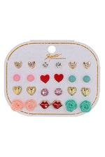 Lips, Hearts, Flower 12pk Earrings - Final Sale