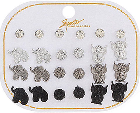 Owls and Elephants 12pk Earrings - Pink Krush