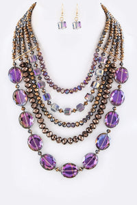 Glass Stone Layered Necklace Set - Pink Krush