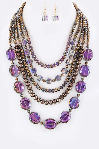 Glass Stone Layered Necklace Set - Pink Krush