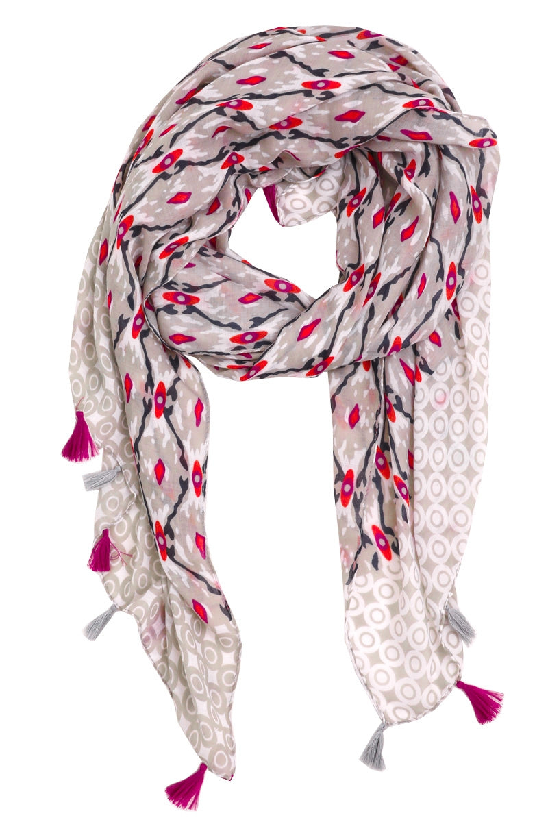 Mixed Pattern Tassel Scarf