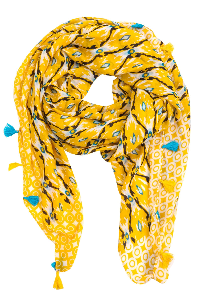 Mixed Pattern Tassel Scarf