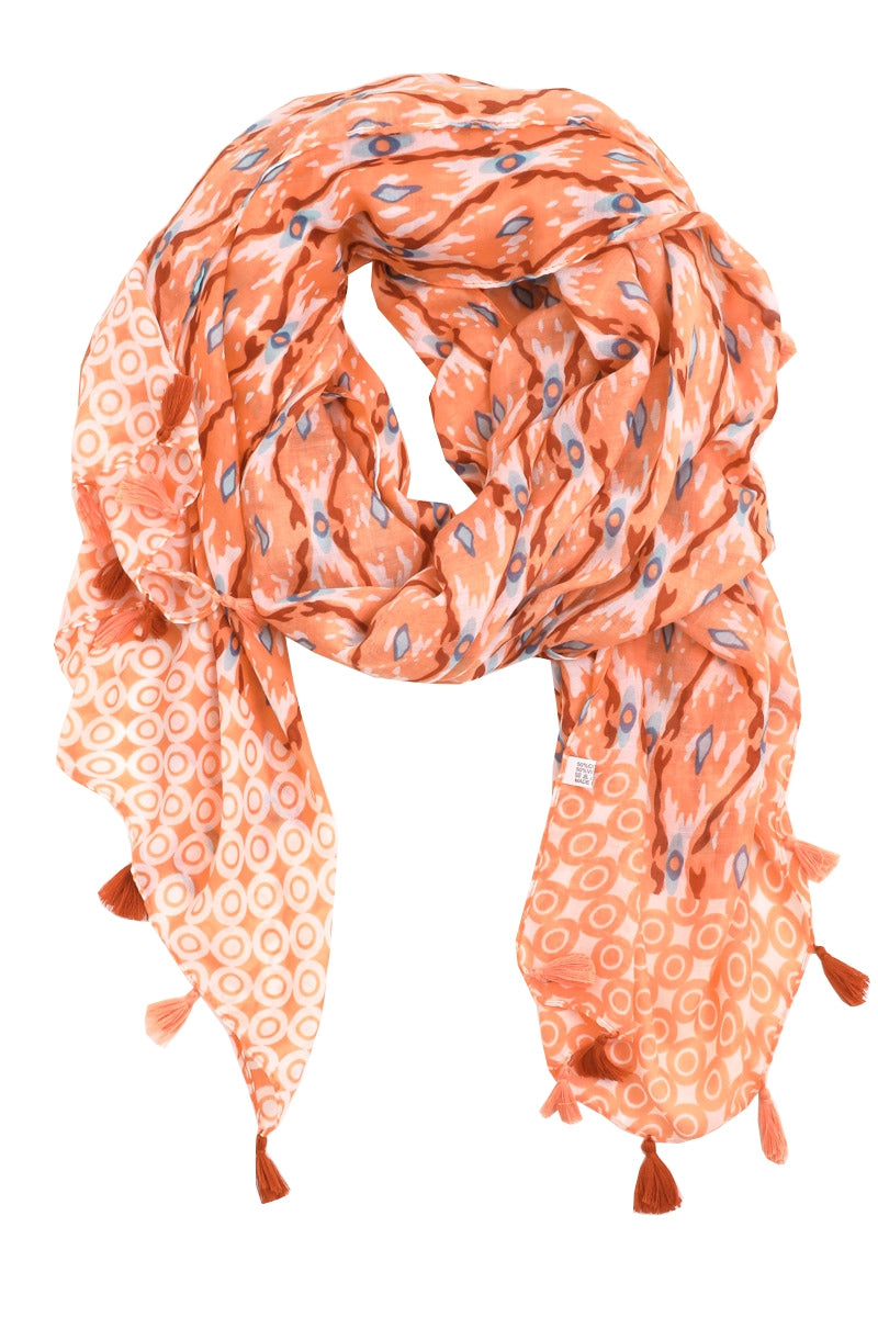 Mixed Pattern Tassel Scarf